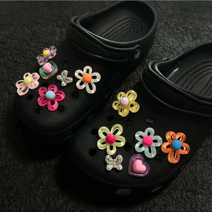 12Pcs Shoes Charms Removable Colorful Flower Shoes Accessories for Girls Summer Shoes DIY Gift Good Vibrations