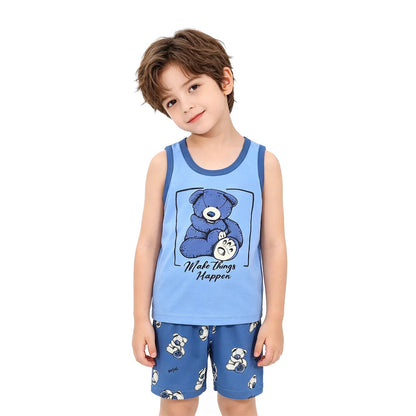 Summer Children Sets Kids Clothes Boys Girls Vest Suit Children's Clothing baby Cotton T-Shirts Shorts Tank Top Sleeveless 0-7T Good Vibrations