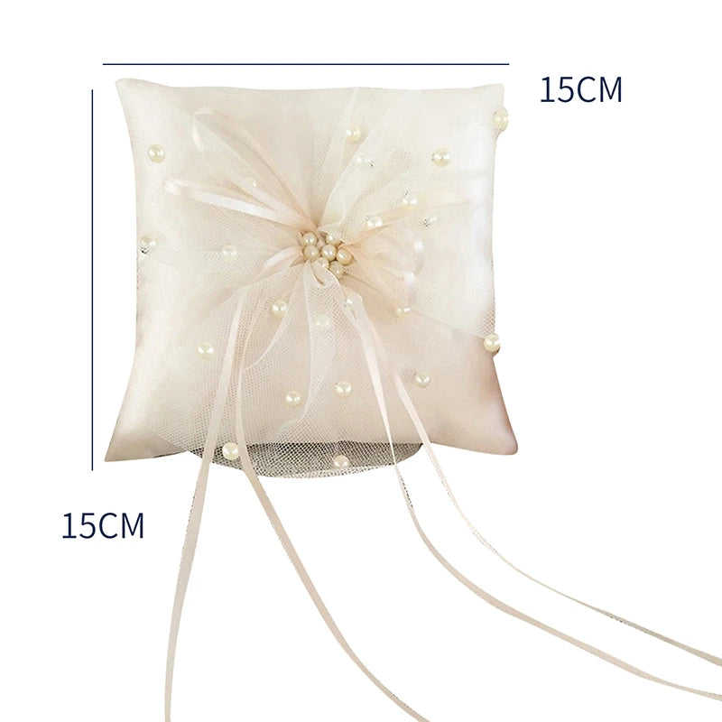 Wedding Ring Pillow For Wedding Decoration 15 X 15cm Double Heart Rhinestones Decor Satin Bridal Cushion With Ribbons Fashion Good Vibrations