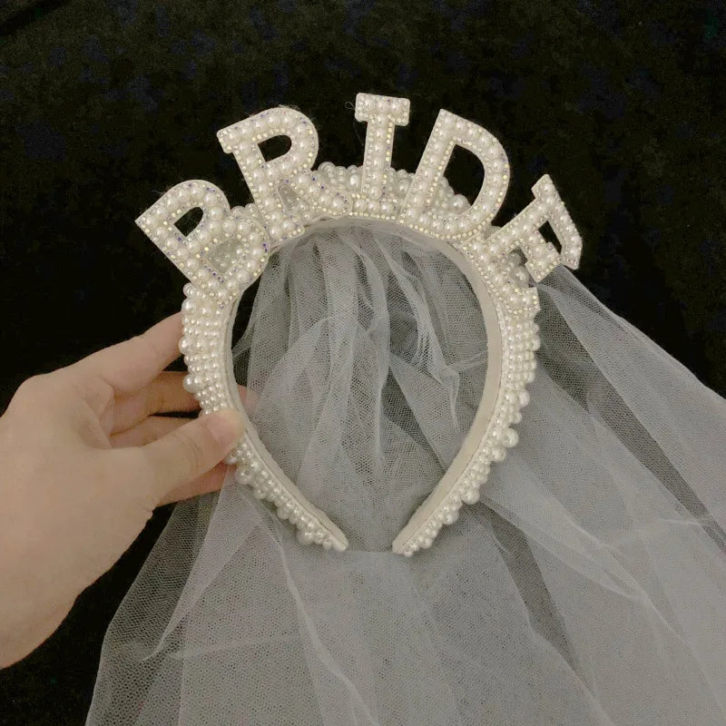 Bride to be Pearl crown Headband Bach Bachelorette hen Party Bridal Shower wedding engagement rehearsal dinner Decoration Gift Good Vibrations