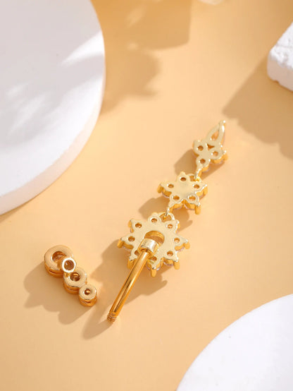 Gold Color Stainless Steel Belly Button Ring Long Dangled Flower CZ Crystal Navel Belly Piercing Rings for Women Sexy Jewelry Good Vibrations Adult Super Store