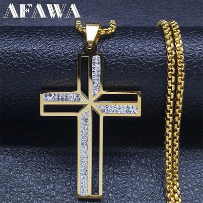Catholic Crucifix Cross Necklace for Women Men Stainless Steel Christian Religious Male Chain Jewelry colar masculino N4943 Good Vibrations