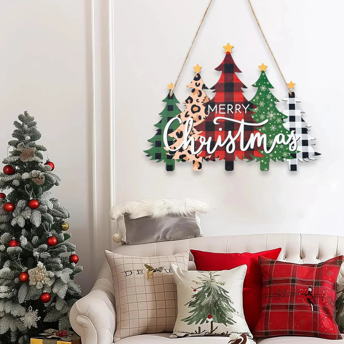 Christmas Door Hanging Merry Christmas Decorations for Home 2025 Navidad Xmas Tree Wall Pendant New Year 2026 Good Vibrations