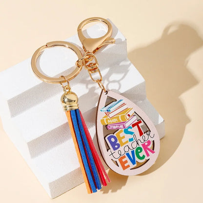 Teachers Day Gift Keychain Graduation Decorations 2025 Bus Book Wood Pendant Bag Charms Tassel Key Chains for Best Friends Gifts Good Vibrations