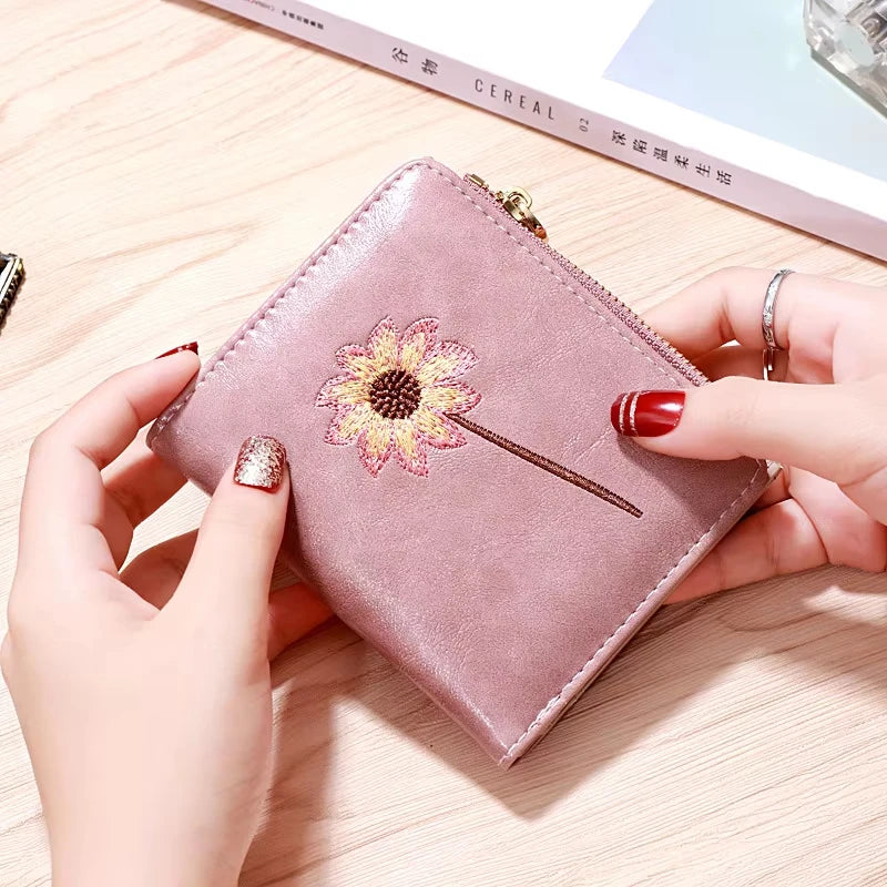 2026 New Women Purse Zipper Green Red Black Female Wallet PU Leather Card Holder Embroidery Ladies Money Bag Good Vibrations