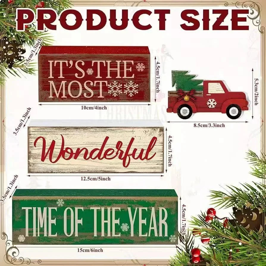 Christmas Tiered Tray Decor Wooden Table Centerpiece Merry Christmas Xmas/Gingerbread/Truck/Pink&Red Hohoho Chirstmas Family Gat Good Vibrations