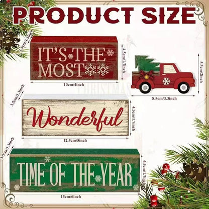 Christmas Tiered Tray Decor Wooden Table Centerpiece Merry Christmas Xmas/Gingerbread/Truck/Pink&Red Hohoho Chirstmas Family Gat Good Vibrations