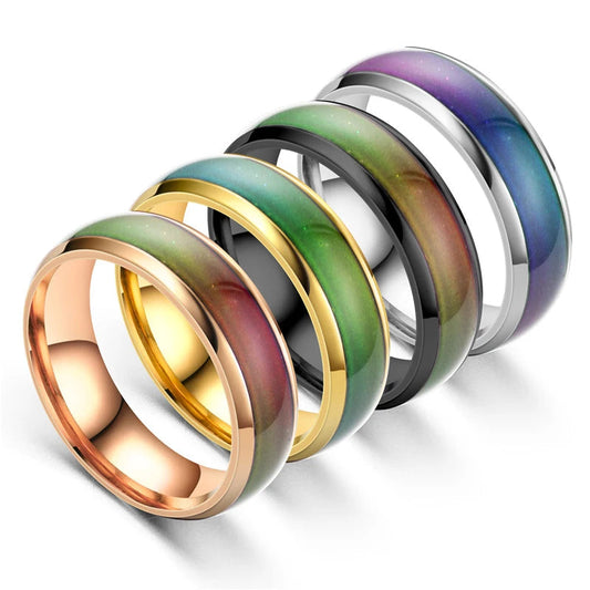 5 Colors Stainless Steel Changing Color Rings Mood Emotion Feeling Temperature Ring for Women Men Couples Ring Tone Jewelry Gift Good Vibrations