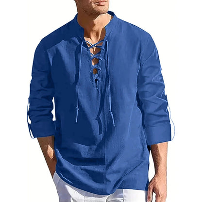 Men's Renaissance Shirt Pirate Medieval Viking Top Long Sleeved Halloween Costume Breathable T Shirts Daily Party Streetwear Good Vibrations