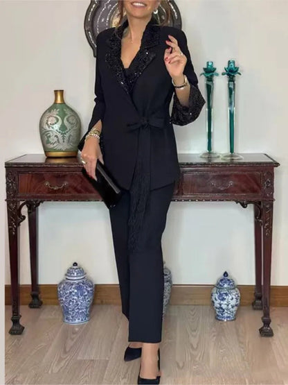 Autumn New Women's Fashion Elegant Suits Suit Tops And Trousers For Women Elegant Casual Black Office Woman 2 Piece Set Outfit Good Vibrations