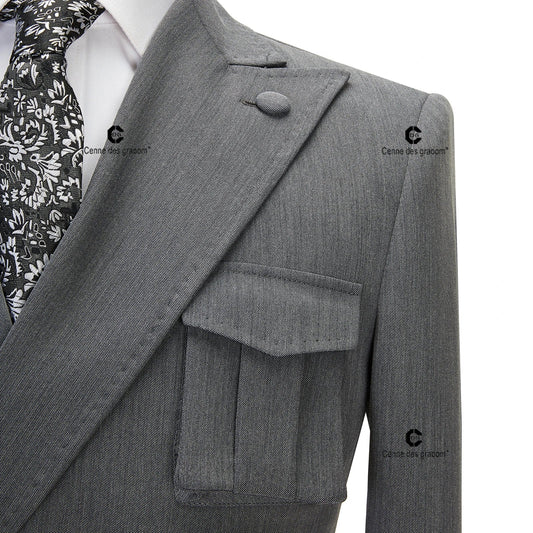 Cenne Des Graoom 2023 New Coat Design Right Side Button Men Suits Jacket and Pants 2 Pcs Set Grey Wedding Dress Groomsman Party Good Vibrations