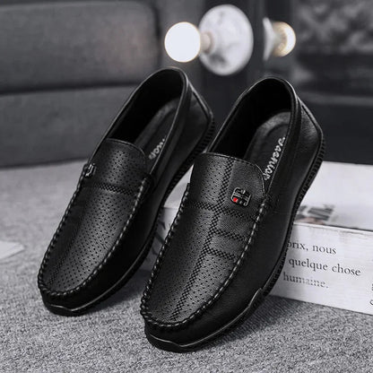 Fashion Leather Men Casual Shoes Slip on Italian Formal Loafers Luxury Brand Comfortable Men Soft Male Driving Shoes Moccasins Good Vibrations