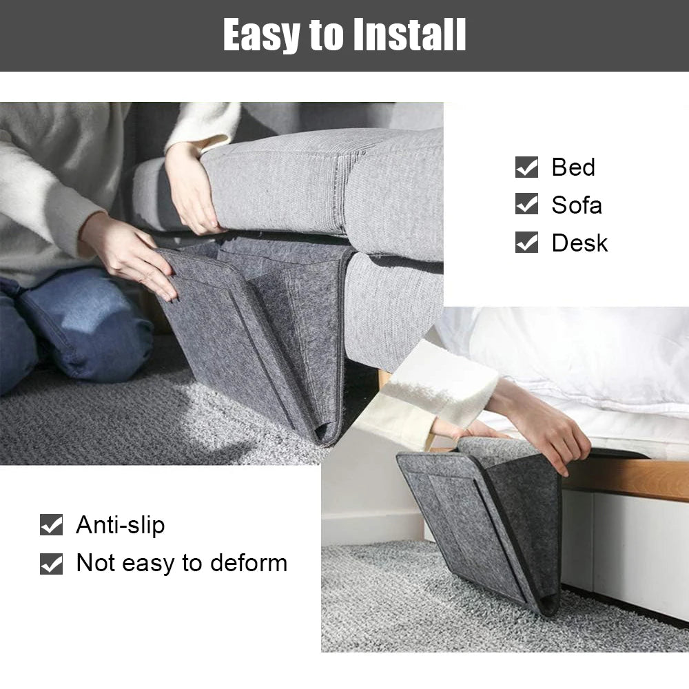 Bed Pockets Bedside Storage Can Hold Tablet Magazine Book Phone,For Bed,Sofa,Felt Bed Side Caddy Organizer With 5 Pockets, Good Vibrations