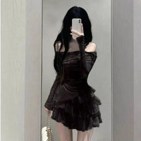 cold-shoulder Tops Mini Cake Skirt Suit Slim Kawaii Y2k Clothes GOOD Vibrations