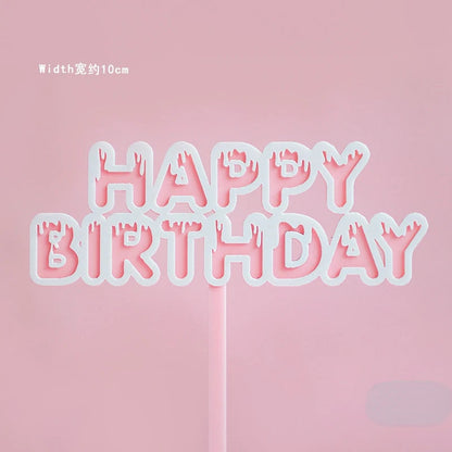 Child Happy Birthday Acrylic Cake Toppers Flag Pink Farm Happy Cow Baby Rabbit for Kid's Birthday Cake Party Supplies Gifts Good Vibrations