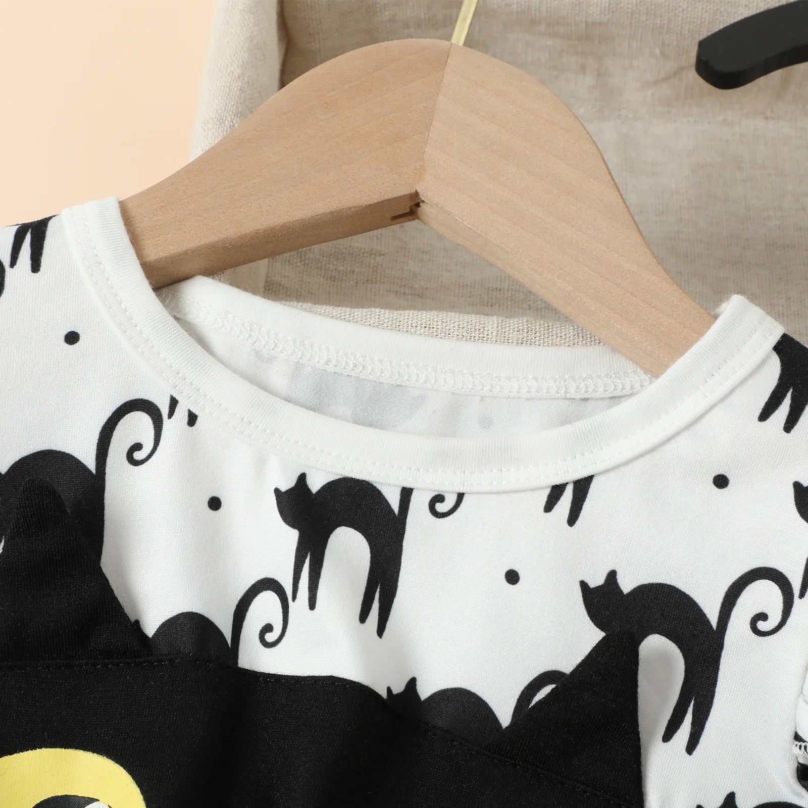 Halloween Kids Dress Girls Autumn Long Sleeve Cotton Cartoon Cat Print Tulle Skirt  European American Style Party Costume Good Vibrations