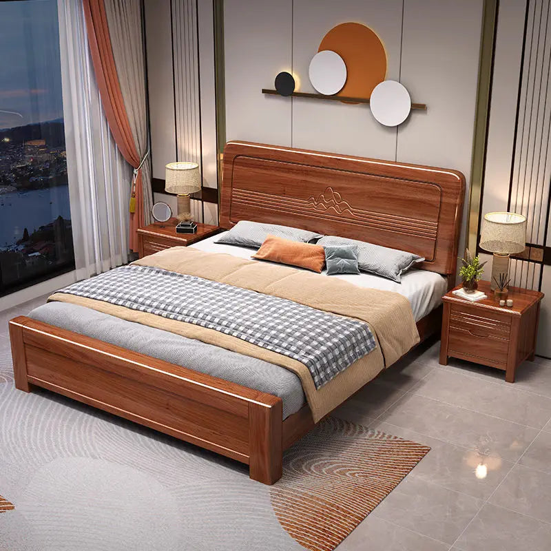 Wooden Beds Single Double Bed Bedroom Furniture Chinese Light Luxury Wood Bed Good Vibrations