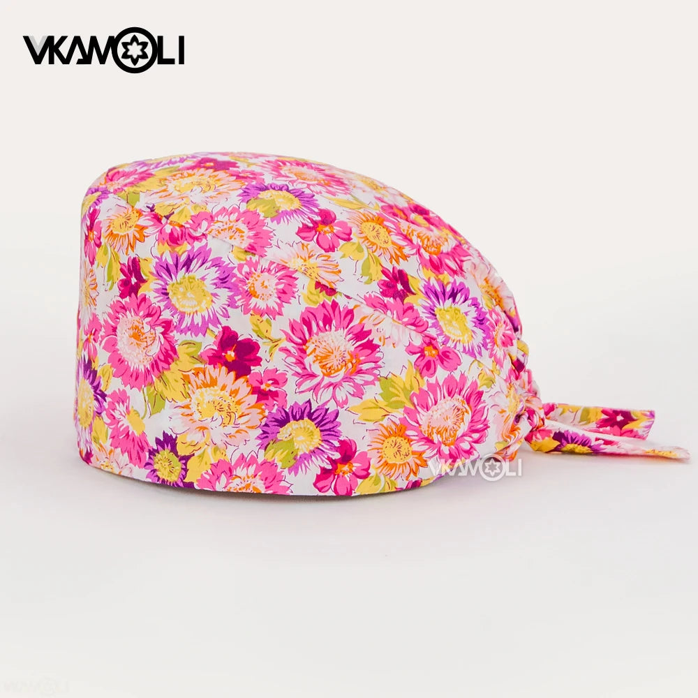 Flower printing hats scrubs women hats Health service Workers adjustable caps beauty salon Work Frosted cap lab pet store hats Good Vibrations