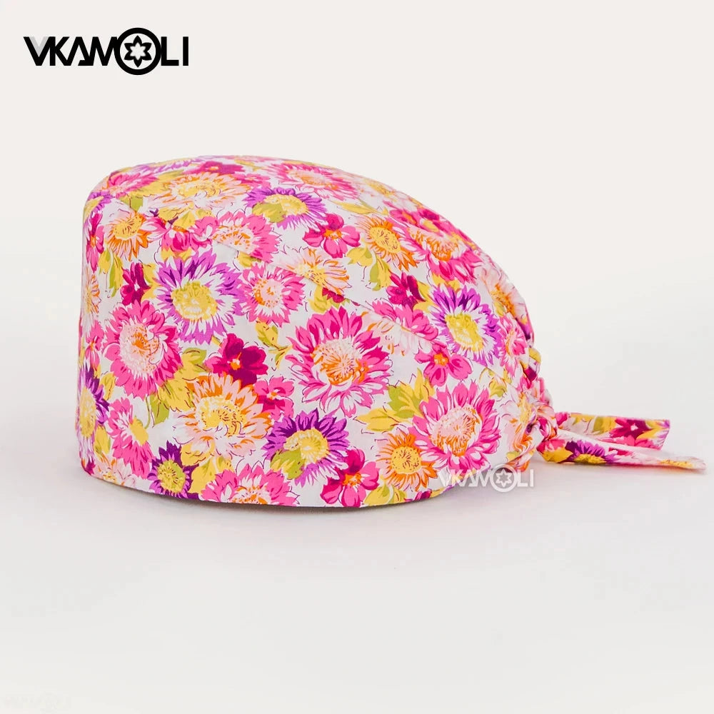 Flower printing hats scrubs women hats Health service Workers adjustable caps beauty salon Work Frosted cap lab pet store hats Good Vibrations