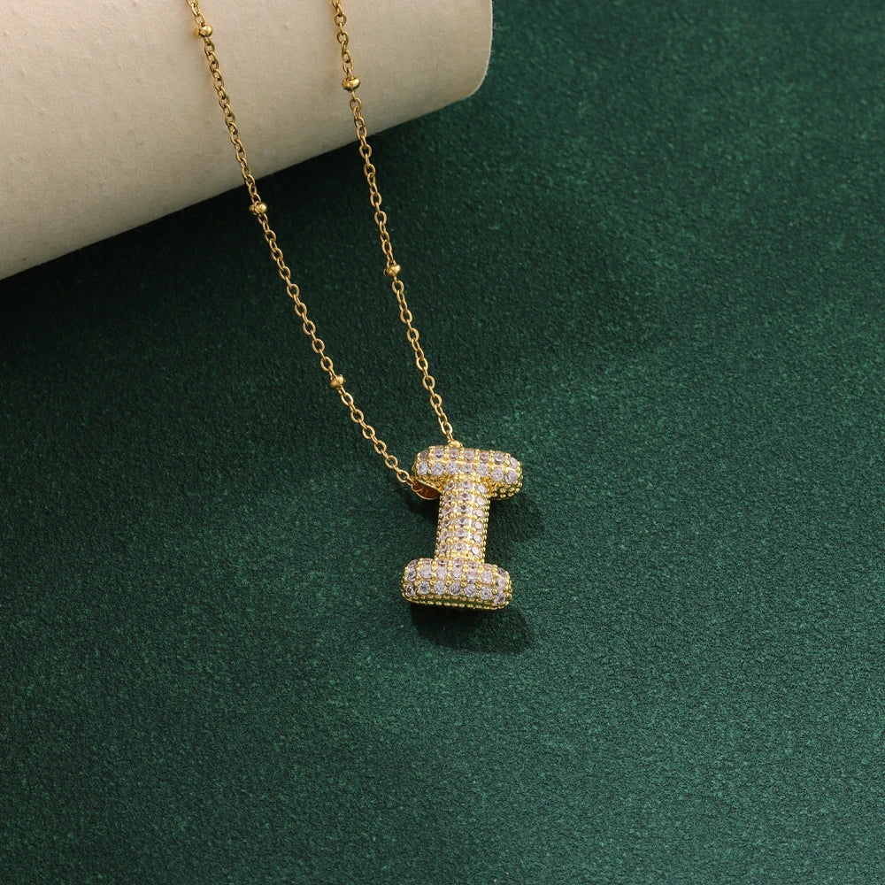 New Luxury Zircon Crystal 26 English Letters Stainless Steel Necklaces For Women Trendy Female Choker Chain Jewelry Wholesale Good Vibrations