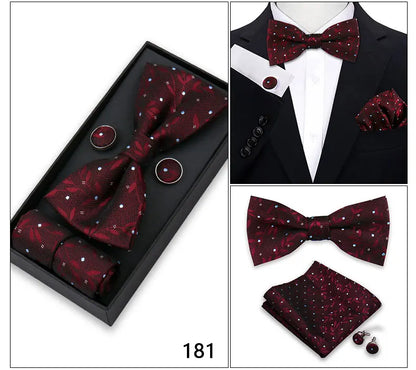 Bowtie For Men Set Gift Box Business Gift Fashion Bow Tie Pocket Square Cufflinks Set Bowtie 3pcs For Wedding Hanky Cravata Neck
