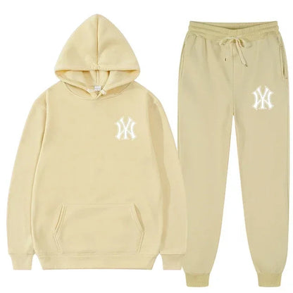 Men's running and fitness fashion casual sportswear set for autumn and winter, hooded sweatshirt + jogging pants two-piece set Good Vibrations