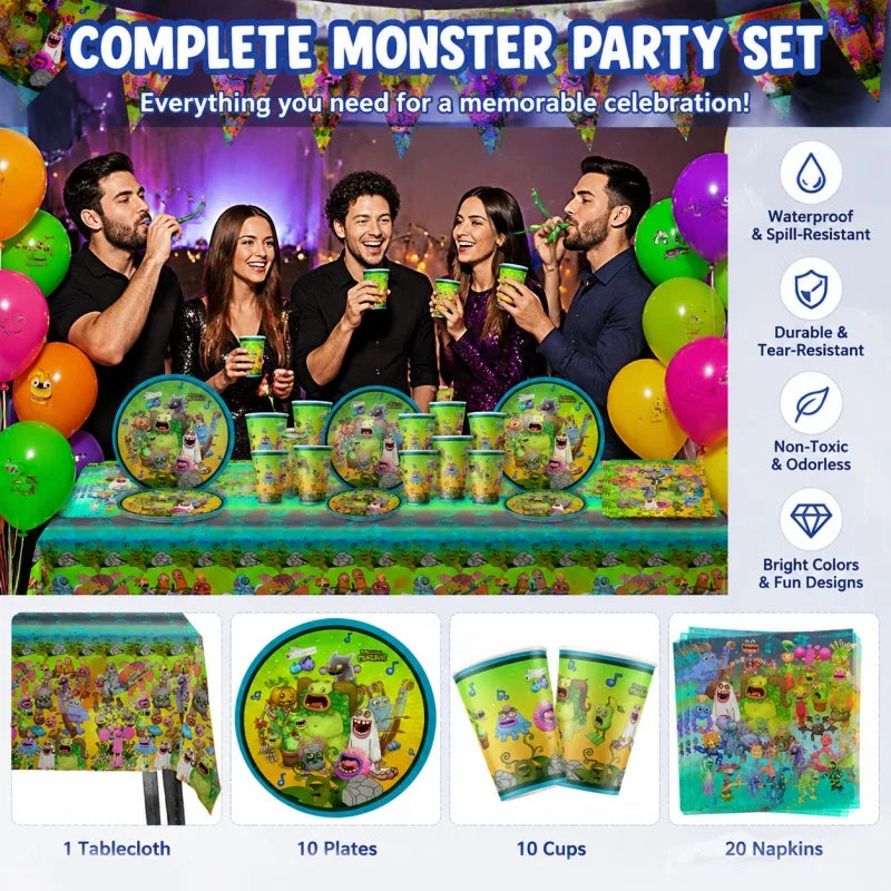 My Singing Monsters Party Decoration Tableware Set Hot Sale Supplies Kit Plates Cups Napkins Themed Cartoon Pattern Party Decor Good Vibrations