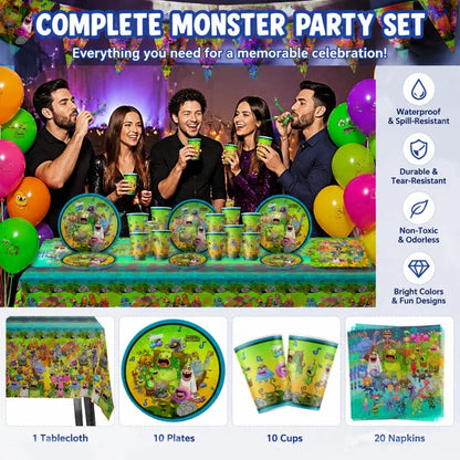 My Singing Monsters Party Decoration Tableware Set Hot Sale Supplies Kit Plates Cups Napkins Themed Cartoon Pattern Party Decor Good Vibrations