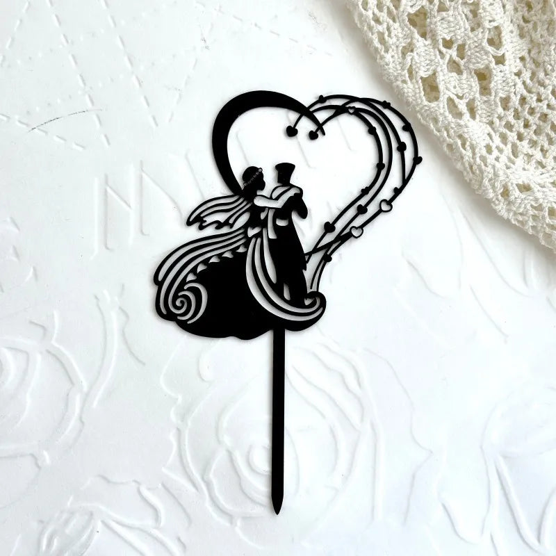 Bride and Groom Wedding Party Cake Topper Decoration Golden Acrylic Mrs & Mrs Engagement Party Cake Toppers Gift Baking Supplies Good Vibrations