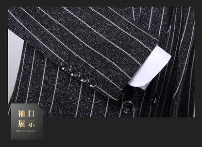 2025 Suit (suit + Vest + Trousers) Single Button Fashion Business Vertical Stripe Gentleman Suit Korean Suit Three-piece Suit Good Vibrations
