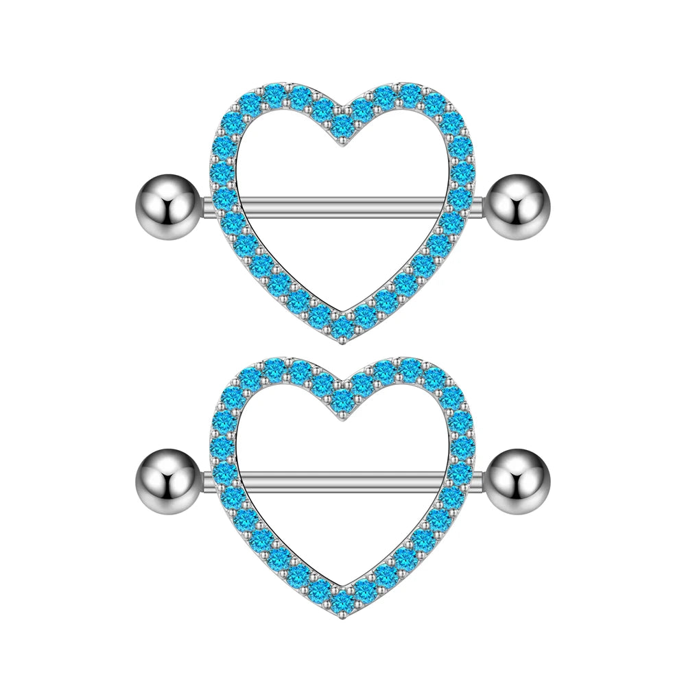 2pcs Both Sides Screwed Heart Nipple Ring for Women Girls 14G Stainless Blue Pink Zircon Sexy Nipple piercing nombril Nipple Bar Good Vibrations