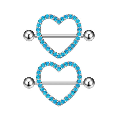 2pcs Both Sides Screwed Heart Nipple Ring for Women Girls 14G Stainless Blue Pink Zircon Sexy Nipple piercing nombril Nipple Bar Good Vibrations