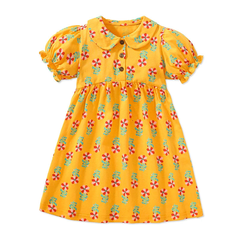 Little maven Baby Girls Summer Casual Clothes Little Genius Pretty Cartoon Dress Kids Soft and Comfort Wear Children's Clothing Good Vibrations