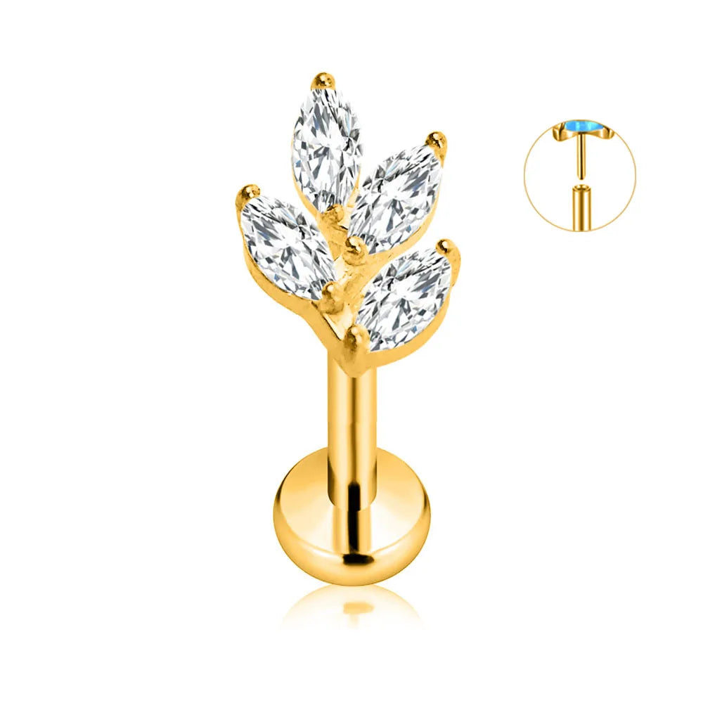 ASTM F136 G23 Titanium Flower Petals Star Heart Butterfly Threadless Piercing Pin Push in Labret Daith Conch Earring 16G 18G 20G Good Vibrations