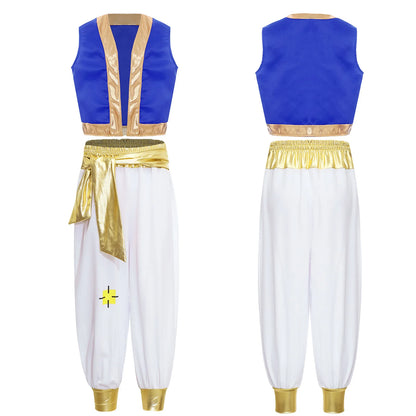 #6-16 Arab Prince Costume Persian Arabian Halloween Role Play Cap Sleeves Vest Waistcoat with Harem Pant Suit Carnival Outfits Good Vibrations