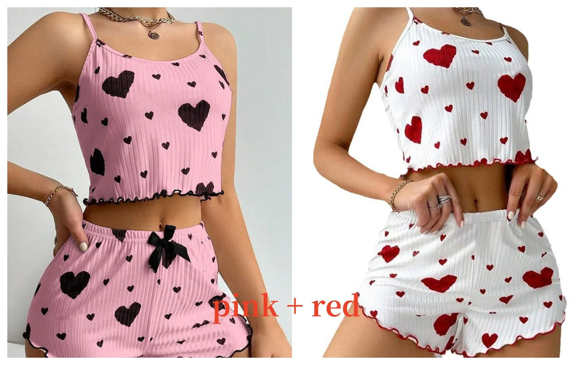 Women's Pajamas Set Sleepwear 2 PCS Short Tank Tops And Shorts S M L White Ventilate Soft Casual Love Printing Good Vibrations