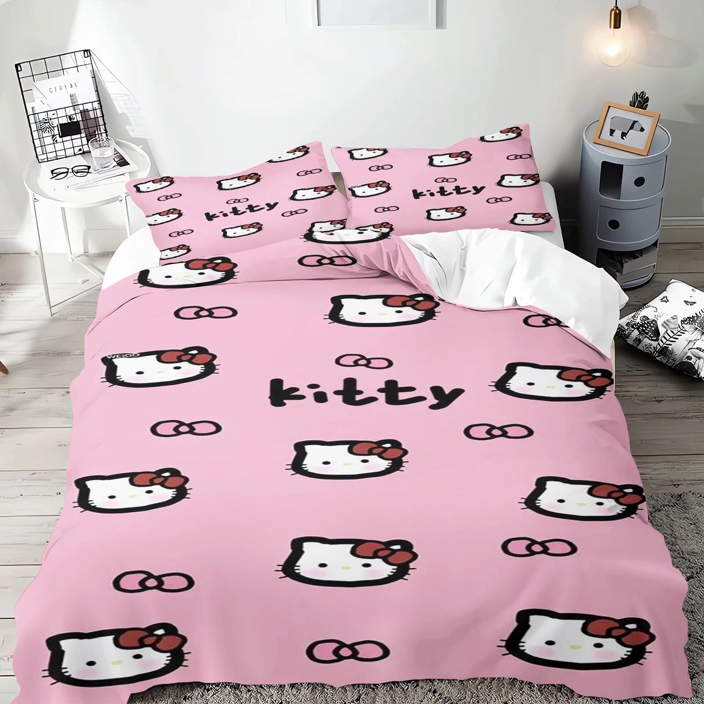 Hello Kitty Duvet Cover Set Bedding Comforter Sets King Size 3D Children'S Bedding Set Good Vibrations