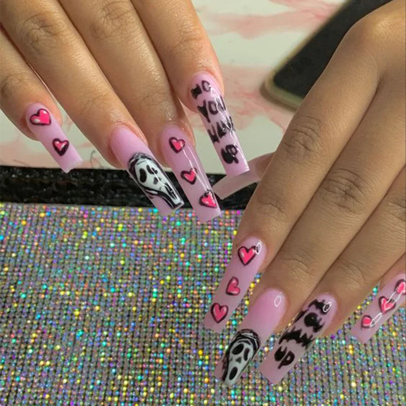 Halloween Acrylic Press On Nails Almond Shape Fake Nails Short Full Cover Glue On Nails Halloween Stick On Nails Cute Ghost Pump Good Vibrations