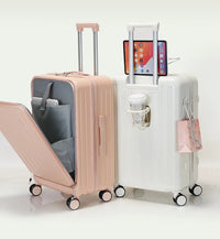 20 Inch Expandable Carry On Luggage With Wheels PC Hard Shell Suitcases Lightweight Front Opening Luggage Travel Suitcase Good Vibrations