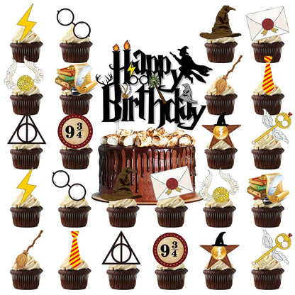 25pcs Harry Potter Cake Topper、Cupcake Toppers, Harry Potter Birthday Decorations，Harry Potter Theme Party Supplies Good Vibrations