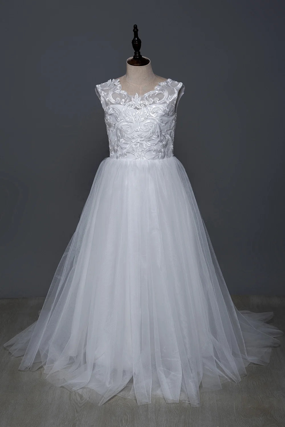 White Bridesmaid Dress For Girls Lace Big Bow Flower Girl Dresses Ball Gown Kids Wedding Party Pageant First Communion Gown Good Vibrations