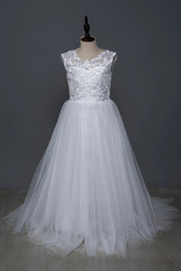 White Bridesmaid Dress For Girls Lace Big Bow Flower Girl Dresses Ball Gown Kids Wedding Party Pageant First Communion Gown Good Vibrations