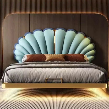 Luxury Beds 2 People Frame Floating Light Luxury Leather LED Lamp Double Bed Pink And Blue Queen Bed Frames Bedroom Furniture Good Vibrations