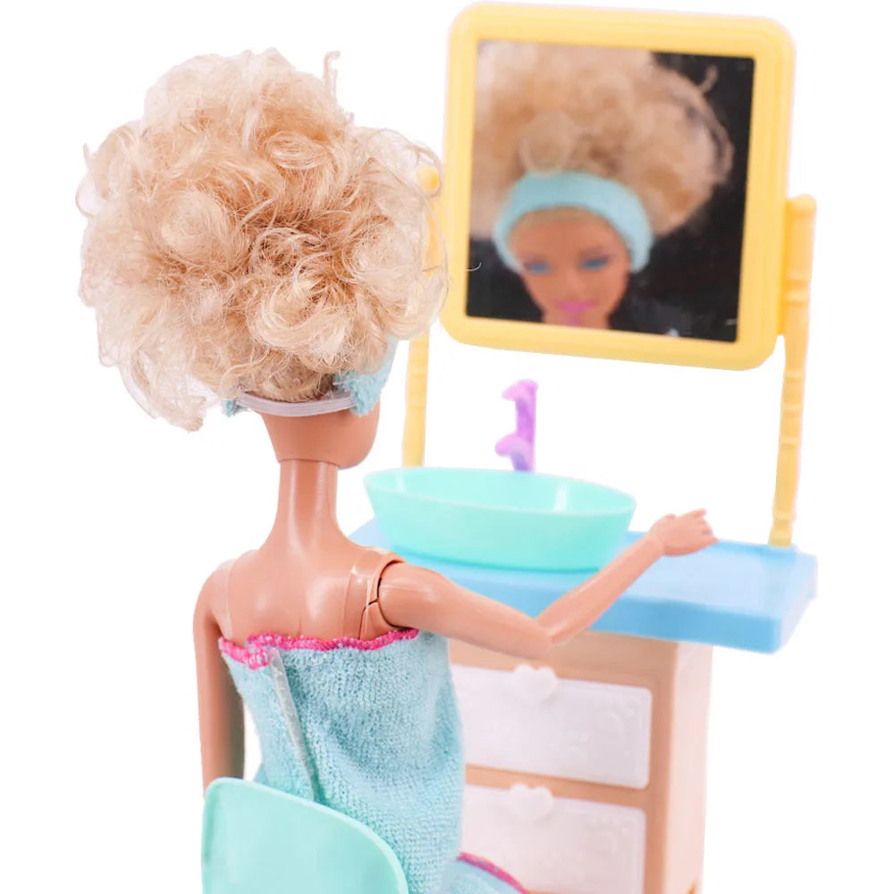 Doll House Furniture Bed Table Chair For 11.8inch 30cm Doll Plastics Cleaning Tools Accessories Mini Furniture Model Gifts Toys Good Vibrations