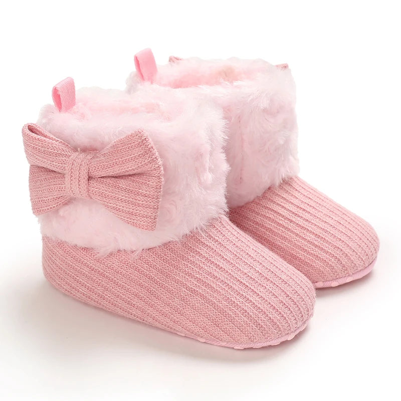 Baby Autumn/Winter Pink Snow Boots 0-18M Girl Baby Warm Cotton Shoes Solid Color First Walking Shoes Children's Shoes Good Vibrations