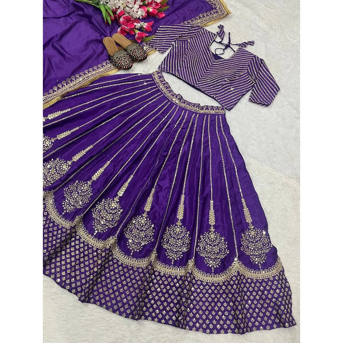 Maruti Designer Purple Wedding Dresses Embroidered Lehenga Choli with Sequence Work Good Vibrations