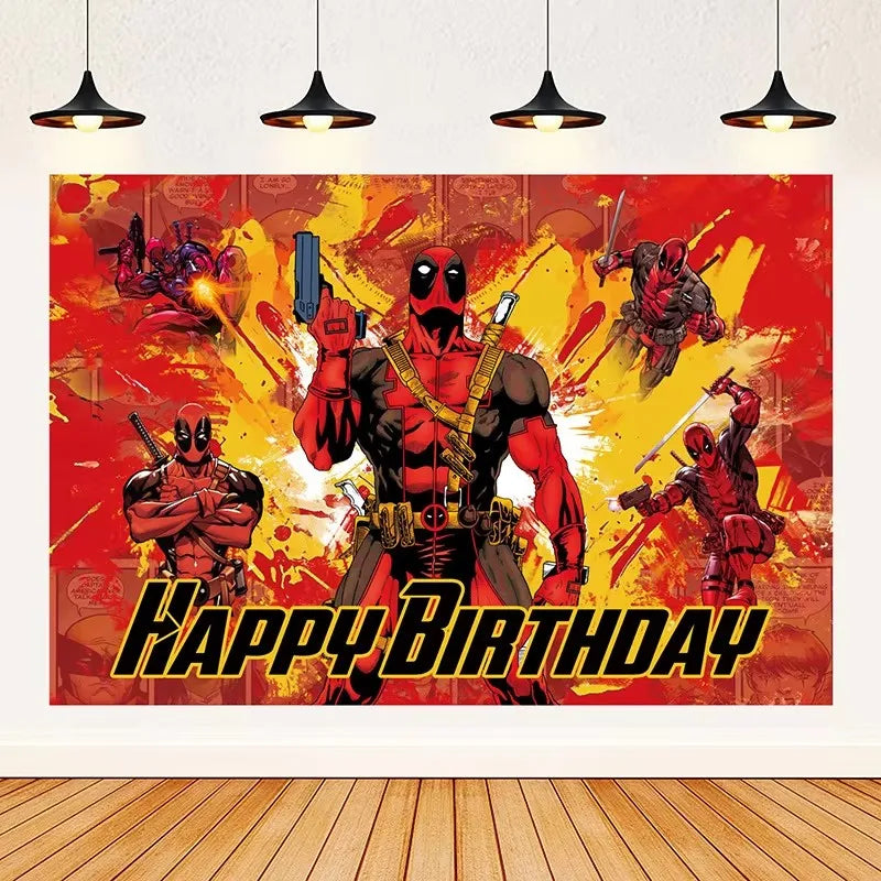 Superhero Deadpool Birthday Party Decor Disposable Tableware Plate Tablecloth Cake Topper Banner Wolverine Boy Kid Party Supplie Good Vibrations