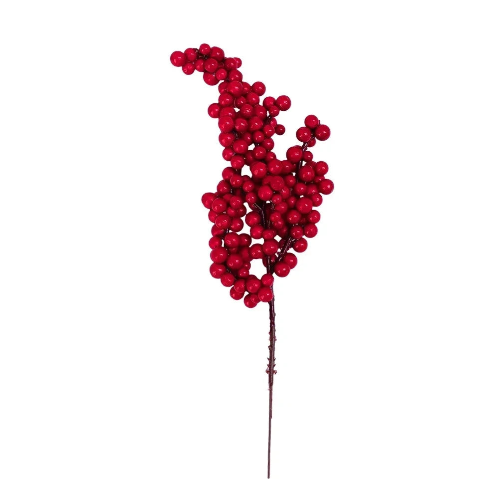 Christmas Red Berries Branch  Artificial Holly Berry Stamen Wreath DIY Foam Fake Flower Ornaments for Xmas Tree Party Home Decor Good Vibrations