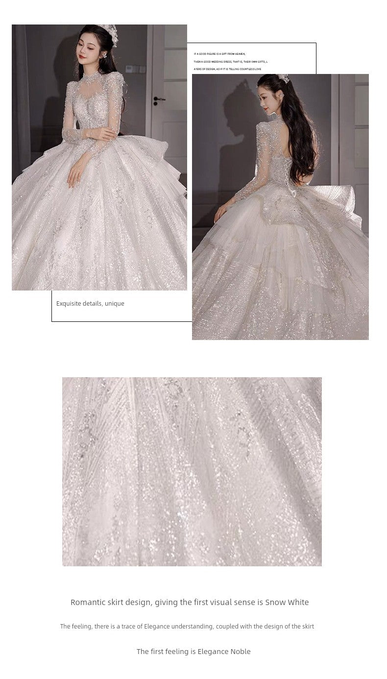 Primary Wedding Dress 2024 Bride New Arrival French Advanced Texture Pregnant Women Heavy Industry Vintage Court Style Trailing Long Sleeves Good Vibrations