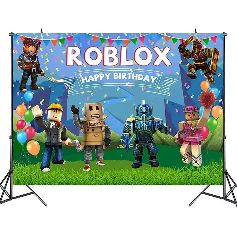 139PCS Roblox Birthday Decoration Party Kit Disposable Tableware Set Roblox Game Tablecloth Balloon Gift Bag Kids Party Supplies Good Vibrations